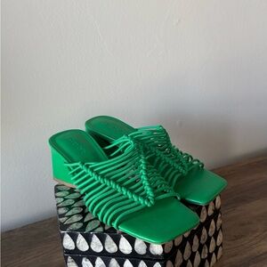 Elegant Green Woven Heeled Sandals